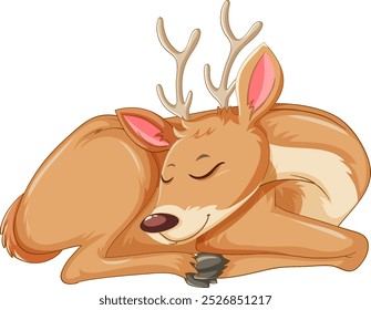 A peaceful deer resting with closed eyes