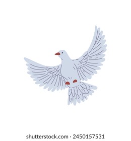 A peaceful dove in flight with wings spread wide. This minimalist vector illustration conveys a message of serenity and freedom.