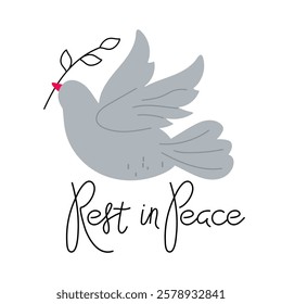 Peaceful dove with olive branch and remembrance message expressing tranquility and hope