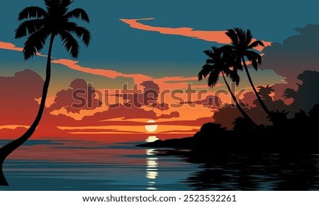 Peaceful dramatic sunset in tropical coast