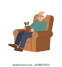 Peaceful Elderly Person Relaxing Chair Pet Bonding Happy Senior Moment