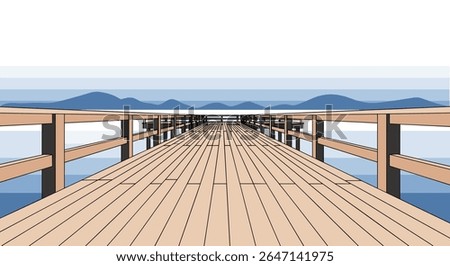 A Peaceful Escape Over the Water Pier Extending to Mountain Blue Horizon View