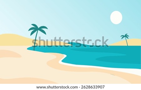 A peaceful, flat, stylized illustration of a beach scene.