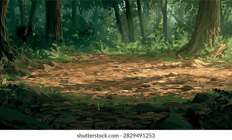 Peaceful Forest Pathway Amidst Lush Green Trees