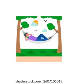Peaceful Hammock Relaxation Time Flat Vector Illustration