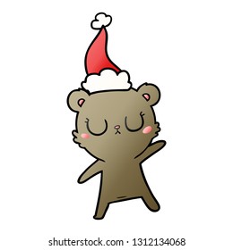 peaceful hand drawn gradient cartoon of a bear wearing santa hat