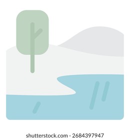 Una escena tranquila junto al lago con un árbol, agua y colinas distantes, adecuado para la naturaleza o imágenes de viajes.