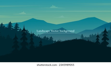 peaceful landscape backdrop mountains and pine trees morning or evening