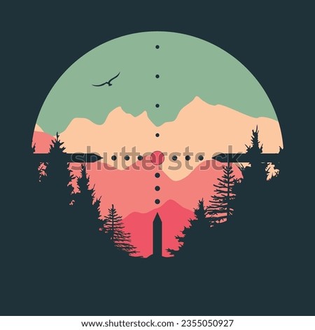 Peaceful Landscape Though Rifle Scope Illustration. World Though Human Eyes Poster
