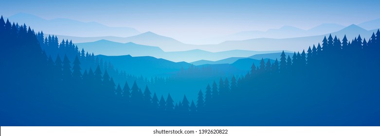 Peaceful landscape. Vector illustration. Minimalist style. Monotone colors. Wallpaper in the natural concept. Silhouettes of the mountains. Slopes, relief. Panoramic image