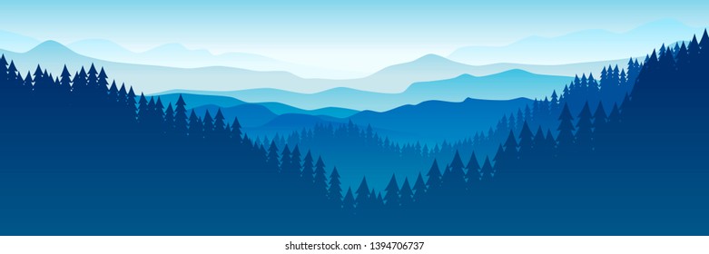 Peaceful landscape. Vector illustration. Minimalist style. Monotone colors. Wallpaper in the natural concept. Silhouettes of the mountains. Slopes, relief. Panoramic image