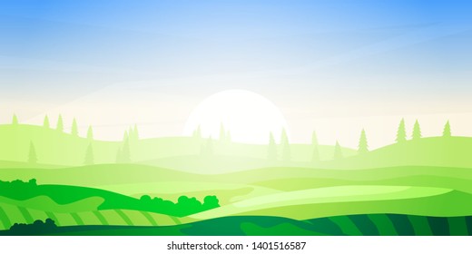 Peaceful landscape. Vector illustration. Minimalist style. Monotone colors. Wallpaper in the natural concept.  Panoramic image