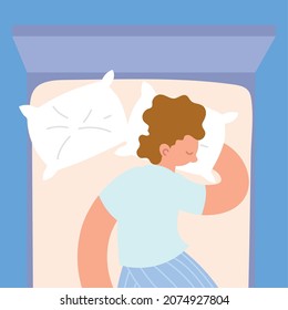 peaceful man sleeping on bed cartoon