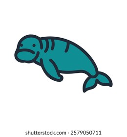 Peaceful manatee swimming in warm tropical ocean waters