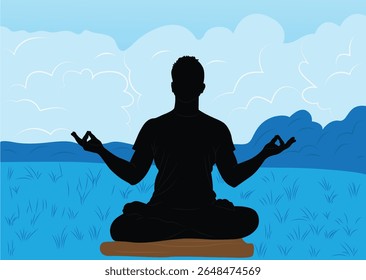 Peaceful Meditation in Nature – Silhouette of Man Practicing Yoga Outdoors