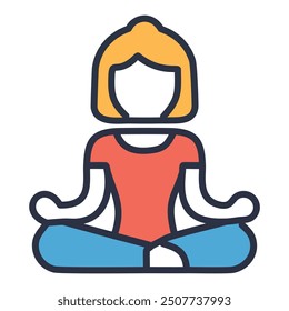 Peaceful meditation pose. This colorful icon showcases a person finding tranquility in a relaxed meditation posture, symbolizing mindfulness and well-being.