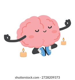 Um mascote da mente pacífica praticando a atenção plena calma foco interno equilíbrio relaxamento bem-estar ritual e calmante cuidado mental ilustração conceito