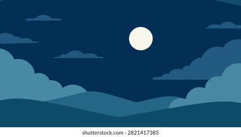 Peaceful moonlit city view through large window