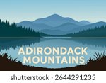 A peaceful morning in the Adirondack Mountains, New York, where mist rises off the tranquil lakes and early sunlight illuminates the surrounding forest, creating a serene natural escape