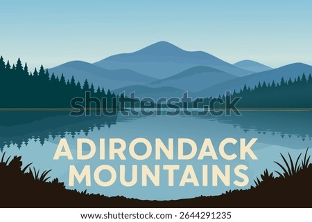 A peaceful morning in the Adirondack Mountains, New York, where mist rises off the tranquil lakes and early sunlight illuminates the surrounding forest, creating a serene natural escape