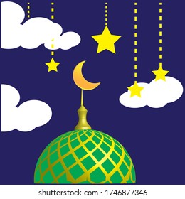 Peaceful mosque illustration at night with Star