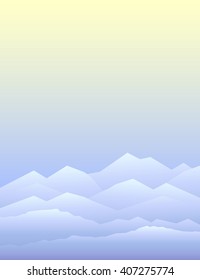 Peaceful mountains in winter. Highlands landscape, vector background for booklet, flyer, outdoor advertising, brochure, banner, book cover. Colorful backdrop for cover of book or magazine