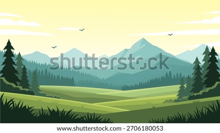 Peaceful Natural Landscape Flat Editable Vector Illustration