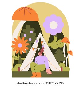 Peaceful Nature and Landscape Illustration Featuring Mountains, Forests, Rivers, and Serene Outdoor Scenery