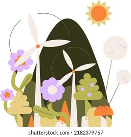 Peaceful Nature and Landscape Illustration Featuring Mountains, Forests, Rivers, and Serene Outdoor Scenery
