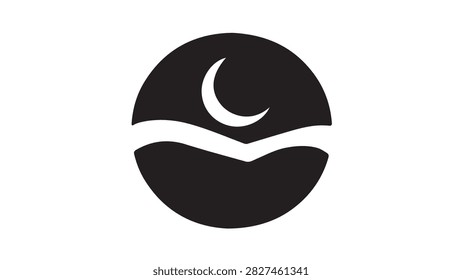 Peaceful night view featuring a crescent moon illuminating a calm landscape with soft, soothing tones.