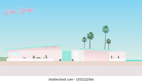 Peaceful Nostalgic Vintage Miami / Palm Springs Home Style Background Illustration