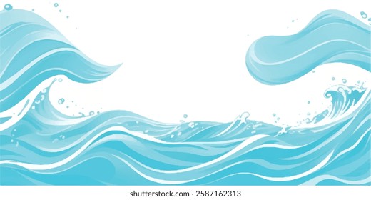 Peaceful Ocean Wave Design with Gentle Watercolor Touches in Soft Blue and Green, Ideal for Elegant Backgrounds and Creative Projects Focused on Calm Water Themes.
