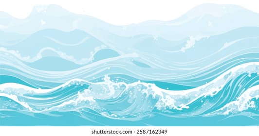 Peaceful Ocean Wave Design with Gentle Watercolor Touches in Soft Blue and Green, Ideal for Elegant Backgrounds and Creative Projects Focused on Calm Water Themes.
