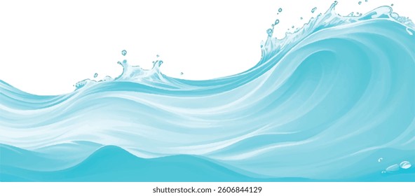 Peaceful Ocean Wave Design with Gentle Watercolor Touches in Soft Blue and Green, Ideal for Elegant Backgrounds and Creative Projects Focused on Calm Water Themes.
