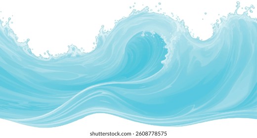 Peaceful Ocean Wave Design with Gentle Watercolor Touches in Soft Blue and Green, Ideal for Elegant Backgrounds and Creative Projects Focused on Calm Water Themes.
