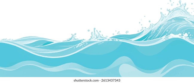 Peaceful Ocean Wave Design with Gentle Watercolor Touches in Soft Blue and Green, Ideal for Elegant Backgrounds and Creative Projects Focused on Calm Water Themes.
