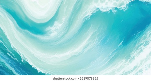 Peaceful Ocean Wave Design with Gentle Watercolor Touches in Soft Blue and Green, Ideal for Elegant Backgrounds and Creative Projects Focused on Calm Water Themes.
