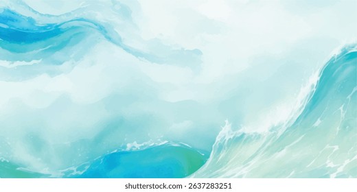 Peaceful Ocean Wave Design with Gentle Watercolor Touches in Soft Blue and Green, Ideal for Elegant Backgrounds and Creative Projects Focused on Calm Water Themes.
