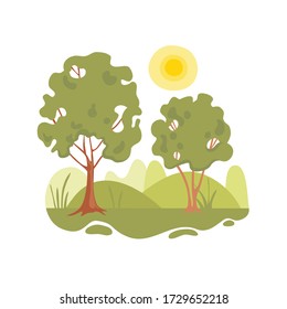 Peaceful part of forest tree concept background. Cartoon illustration of peaceful part of forest tree vector concept background for web design