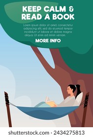 Peaceful reading spot. Vector illustration of a person enjoying a book in a hammock, perfect for educational or leisure themes