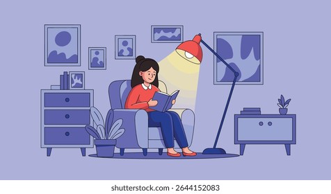 Peaceful Reading Time at Home with Cozy Chair and a Warm Glowing Lamp