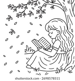 Leitura pacífica sob uma árvore de outono