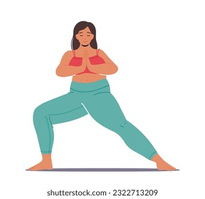 Peaceful and Relaxed Plus Size Woman Character Gracefully Practicing Yoga, Embracing Her Body And Enjoying The Physical And Mental Benefits Of The Practice. Cartoon People Vector Illustration