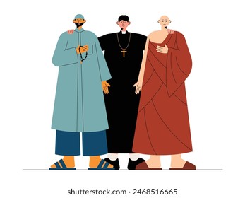 Peaceful religious diversity with tolerance, vector illustration.
