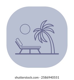 Peaceful setting by beach with sun, palm tree, and lounge chair. Tranquil atmosphere perfect for vacation and relaxation concept