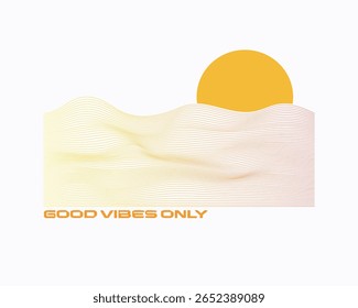 peaceful shoreline vibes with good vibes only text for t shirt and outdoor use