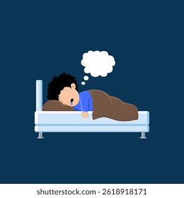 Peaceful Sleep of a Cartoon Person in Bed Dreaming in the Night