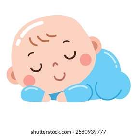 Peaceful Sleeping Baby in Blue Onesie Illustration