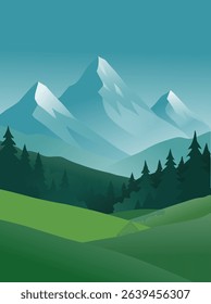 Peaceful Snowy Mountain Landscape Illustration