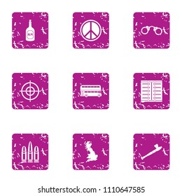 Peaceful solution icons set. Grunge set of 9 peaceful solution vector icons for web isolated on white background